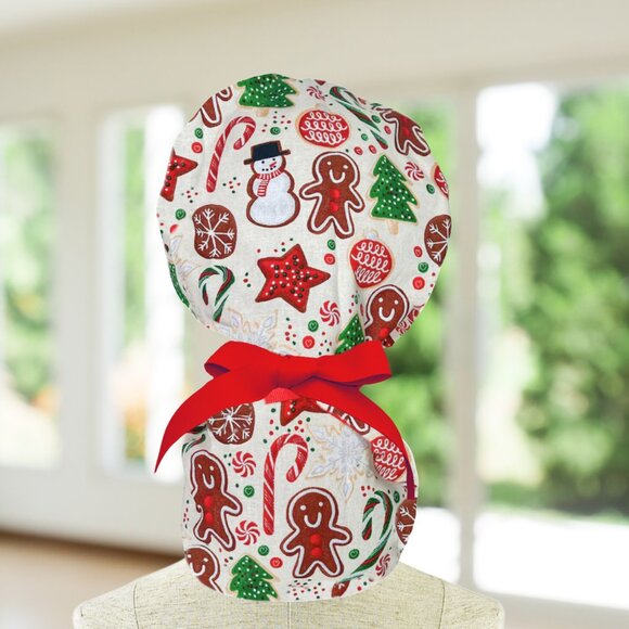 Premium Christmas Cookie Party ~ Ponytail Scrub Cap, Surgical Hat, OR, CNA, Gift - Picture 1 of 4